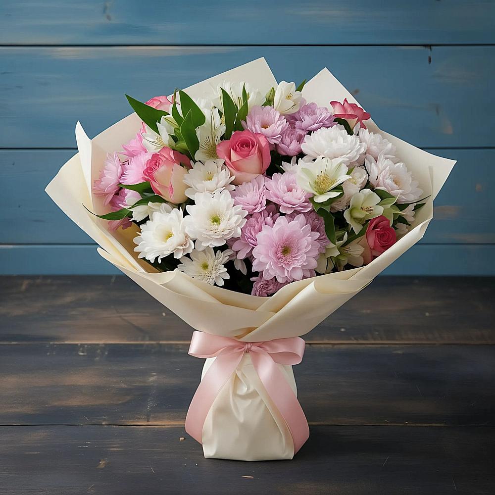 Букет цветов из: Хризантемы, Альстромерии и Розы в Анапской